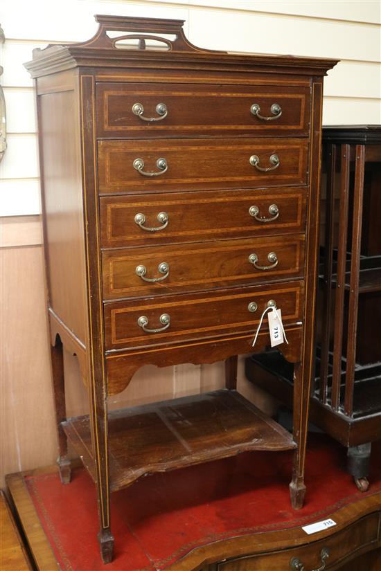 An Edwardian mahogany banded and inlaid mahogany music cabinet, H.108cm W.53cm